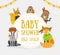Baby Shower Banner Template with Place for Text and Cute Wild Ethnic Animals Vector Illustration