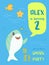 Baby Shower Birthday Invitation Card Kawaii Style with Cute Shark and Marine Creatures. Kids Banner, Flyer Background