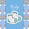 Baby shower blue socks rainbows clouds banner