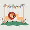 Baby shower card with cute lions couple