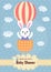 Baby shower card with a cute rabbit flying on balloon