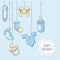 baby shower card with objects for kids hanging