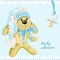 Baby shower card with soft rabbit and babys dummy