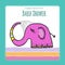 Baby shower card template with funny doodle elephant