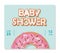 Baby shower card template. Sweet donut glazed pink cream.