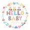 Baby shower card with a text Hello baby