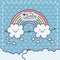 Baby shower cartoon clouds holding hands rainbow sticker