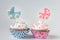 Baby shower cupcake for a girl and a boy. Newborn announcement concept
