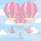 Baby shower, cute babies flying in hot air balloons, celebration welcome newborn