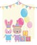Baby shower, cute bunny bear balloons and cubes toy, announce newborn welcome card