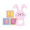 Baby shower, cute bunny cubes cartoon, announce newborn welcome card