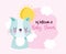 Baby shower cute cat sun clouds card celebration, welcome invitation template