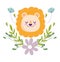 Baby shower, cute lion head flowers foliage decoration cartoon, theme invitation card