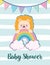 Baby shower cute lion rainbow and pennants decoration card