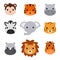 Baby shower cute safari animals. Set of 9 animal heads.