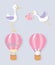 Baby shower, cute stork little girl hot air balloon rabbit welcome newborn celebration icons