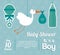 Baby Shower design. maraca, stork and bottle icon. Blue illust