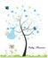 Baby shower greeting card. Baby boy. Made of heart tree. Doodle flowers, baby, ladybird vector illustration