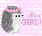 Baby Shower greeting card with Cute hedgehog girl