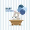 Baby Shower greeting card with little Rhinoceros. Vector illustration.