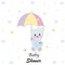 Baby shower greeting card with teddy bear, umbrella and stars greeting card