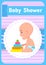 Baby Shower Greeting Card, Vector Infant in Diaper