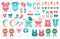 Baby shower icon vector set gender reveal party