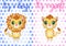 baby shower invitation for boy and girl.Blue and pink chevron background with Cute cartoon lion and lioness with big