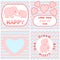 Baby shower invitation card set including Cartoon pink baby elephant card, Heart and wavy stripes background cards