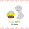 Baby shower invitation with cute gray kitten and basket