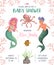 Baby shower invitation with mermaid, merman, marine plants and animals. Cartoon sea flora and fauna in watercolor style.