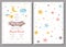 Baby shower invitation template for baby girls boys Cute sky stars cloud moon Set 2 cards Vector