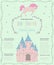 Baby shower invitation with unicorn, castle and butterflies. Fairy tale theme.