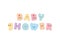 Baby shower. Kawaii bold colorful letters. Cute stickers emoticons.