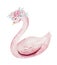 Baby shower kid swan watercolor girl design cartoon elements. Set of baby pink birthday illustration. Newborn party