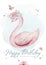 Baby shower kid swan watercolor girl design cartoon elements. Set of baby pink birthday illustration. Newborn party