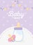 Baby shower, milk bottle pacifier pennants hearts background purple