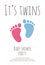 Baby shower party for future mommy of twins template with pink and blue toddler footsteps.