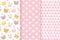 Baby shower seamless patterns for baby girl. Vector illustration