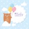 Baby shower, teddy bear with balloons clouds hearts background