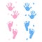 Baby shower theme.Baby girl, baby boy symbols. Hand print, foot print vector