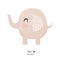 Baby Shower Vector Card. Light Brown Baby Elephant.