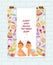 Baby shower vector cartoon kids newborn character boy girl playing with toys in playroom baby-shower banner backdrop