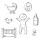 Baby sketch design with toys and objects