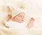 Baby Sleep, Newborn Kid in Woolen Hat Sleeping on White Blanket