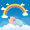 Baby sleeping on the cloud with lovely rainbow illustration