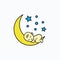 The baby sleeps on a moon. Baby sleeping on moon. Sweet dream illustration. White background.