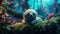 A baby sloth in the ocean with plants and water, AI