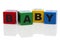 BABY spelled out in alphabet building blocks