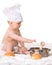 Baby, spoon, pot and bread isolated